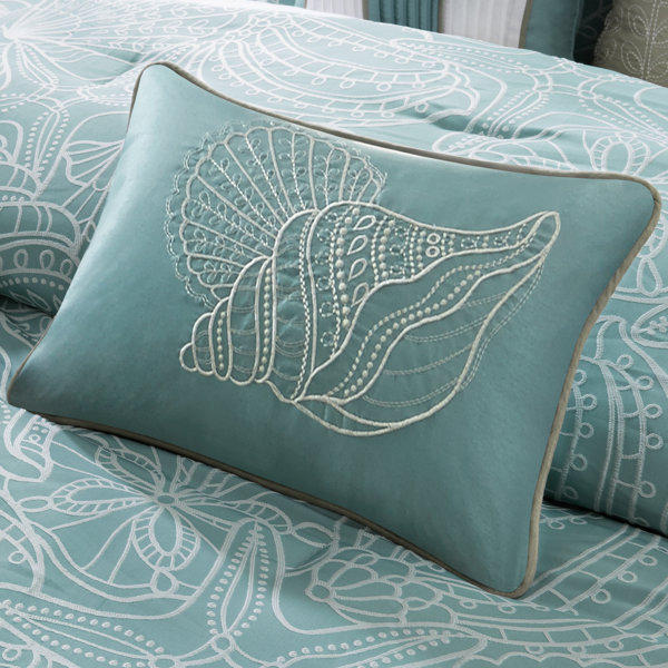 Rosecliff Heights Latrobe Seafoam Blue Microfiber Reversible Coastal 7 Piece Comforter Set